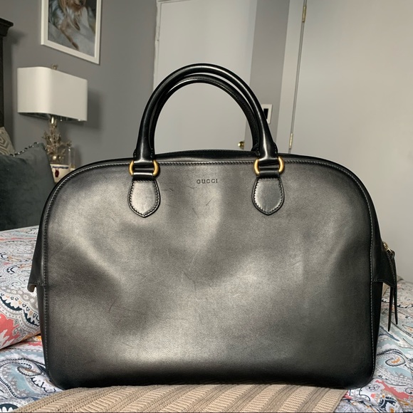 Gucci black leather Rajah tiger top handle tote overnight bag weekender - Picture 4 of 16